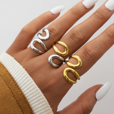 Bague tendance minimaliste géométrique en acier inoxydable doré, étanche, pour femme (1 pièce)