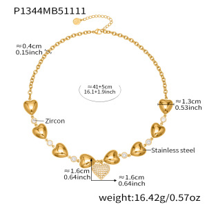 Collier Pendentif Femme Luxueux À Plusieurs Cœurs En Acier Inoxydable Étanche Couleur Or Et Zircon (1 Pièce) h5 Image2
