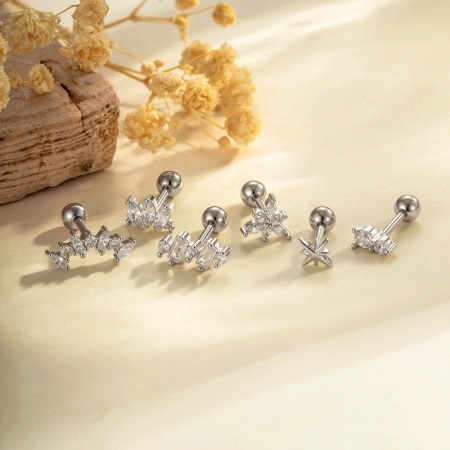 Boucles d'oreilles piercing femme, 1 pièce, en cuivre doré raffiné et zircon, de forme irrégulière. 2