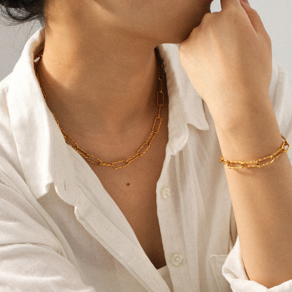 Ensemble Collier Classique En Acier Inoxydable Étanche Couleur Or Image5