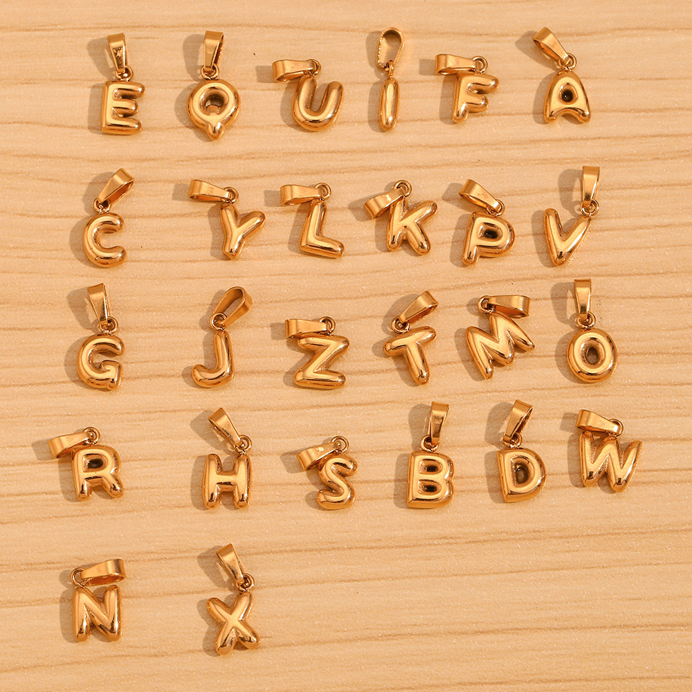 Pendentif Femme Simple, Mignon Et Personnalisable, En Acier Inoxydable, Couleur Or, Avec Lettre, En 1 Pièce Image3