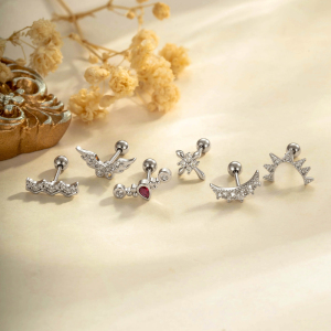 Boucles D'Oreilles Piercing Femme « Ailes Brillantes » Couleur Cuivre Doré Avec Zircon (1 Pièce) h5 Image3