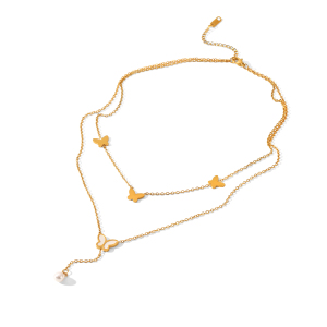Collier À Plusieurs Rangs En Acier Inoxydable Doré, Orné D'Un Papillon, Imperméable. h5