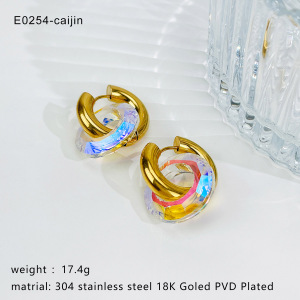 Boucles D'Oreilles Pendantes Rondes En Acier Inoxydable, Étanches, Couleur Or, Avec Verre (1 Paire) h5 Image2