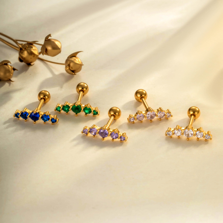 Boucles d'oreilles piercing pour femme, rondes et ornées, couleur cuivre doré, avec zircon (1 pièce).