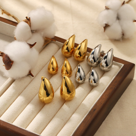 Boucles D'Oreilles Puces Pour Femme, En Acier Inoxydable Imperméable, Couleur Or, Style Goutte Épaisse (1 Paire). 2