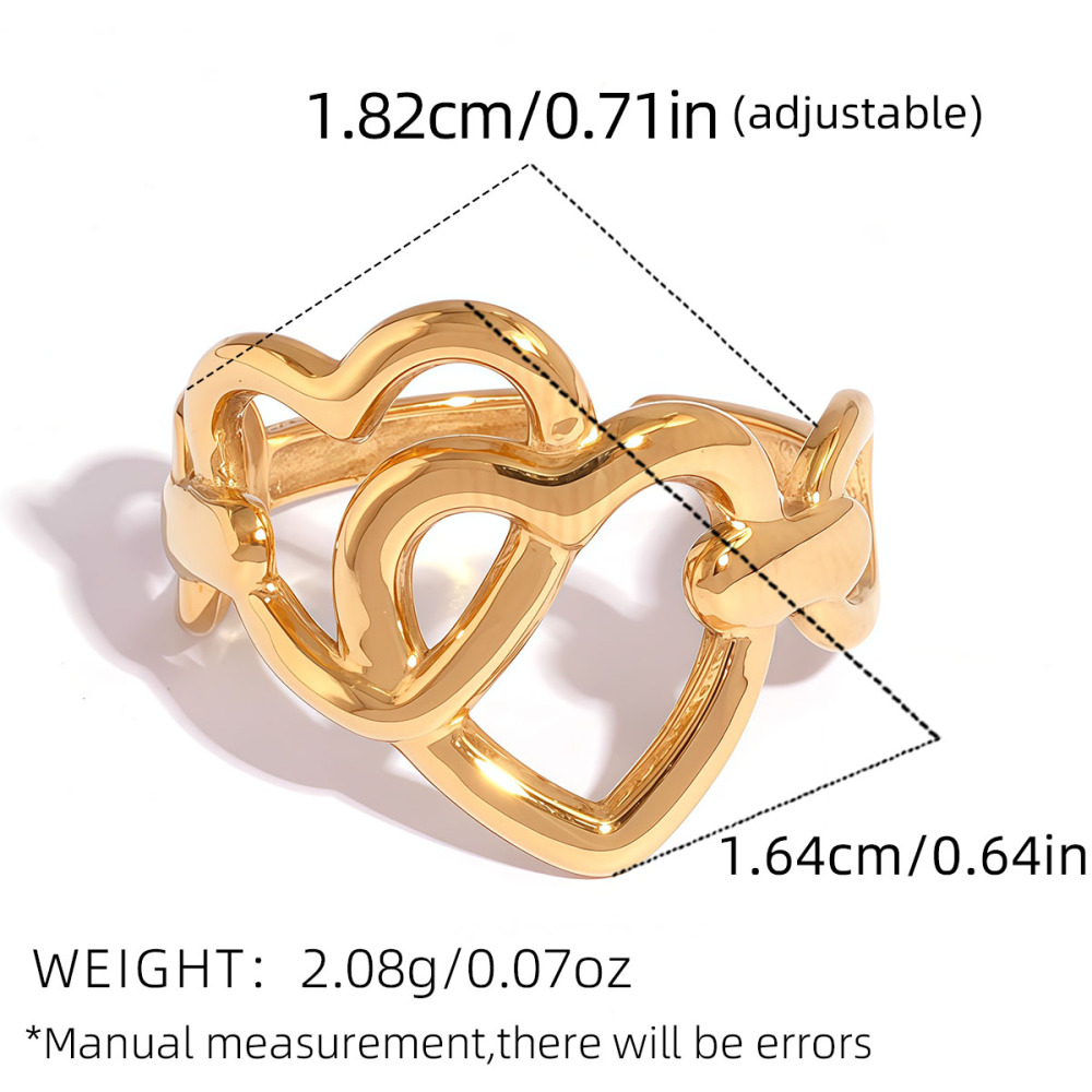 Bague Femme Simple En Forme De Cœur, En Acier Inoxydable Étanche Couleur Or. Image2