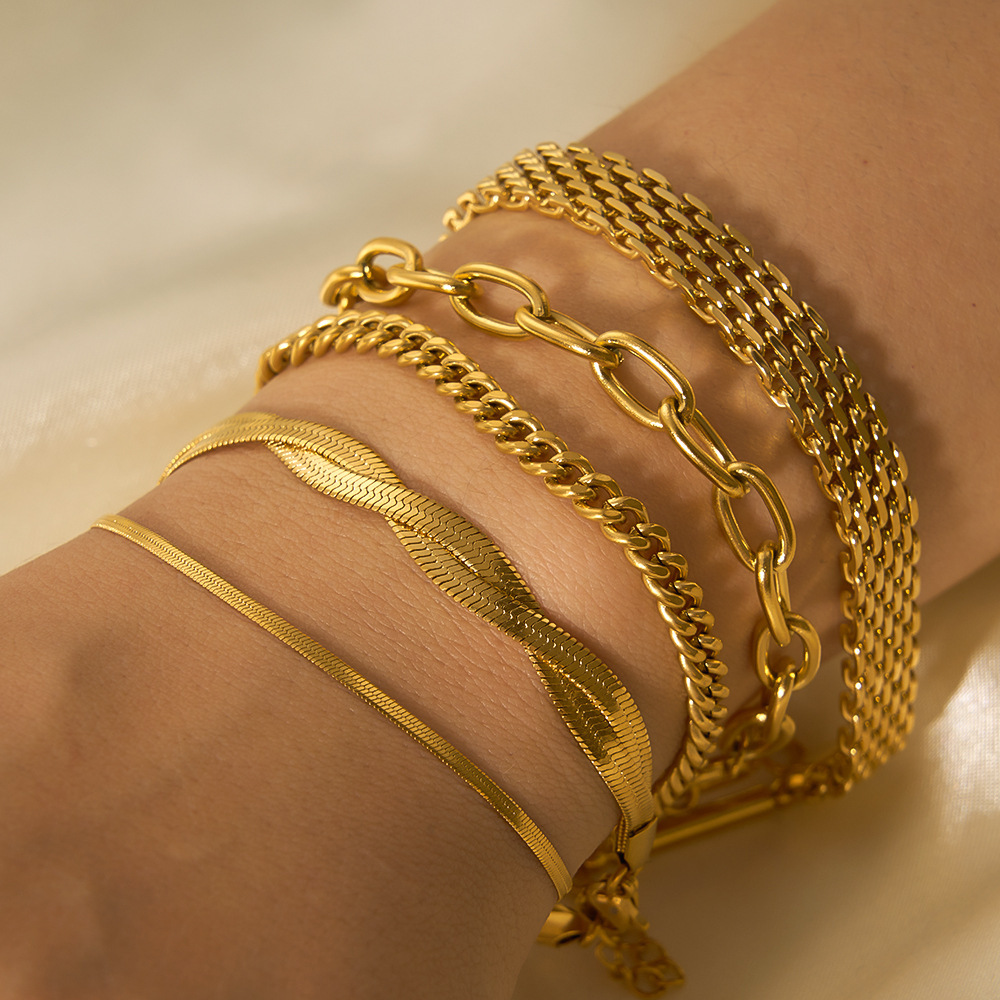 Bracelet Chaîne Simple Pour Femme, En Acier Inoxydable Étanche, Couleur Or (1 Pièce). Image2