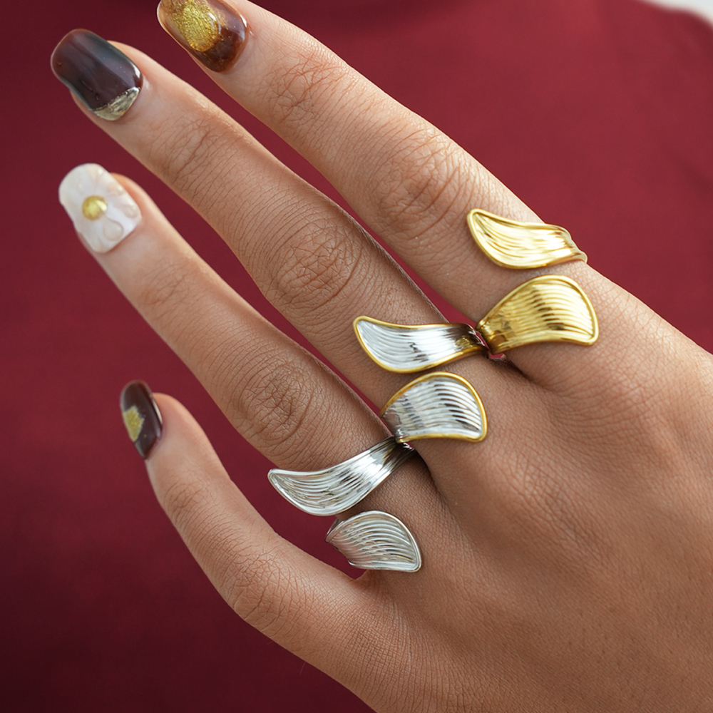 Bague Femme Simple, Forme Irrégulière, Acier Inoxydable, Couleur Or, Étanche Image4
