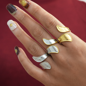 Bague Femme Simple, Forme Irrégulière, Acier Inoxydable, Couleur Or, Étanche h5 Image4