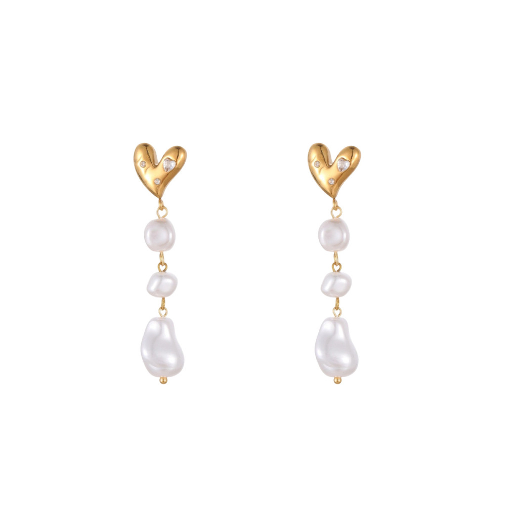 Boucles D'Oreilles À Perles Et Pompons Romantiques Pour Femme, En Acier Inoxydable Imperméable, Couleur Or (1 Paire). Image5