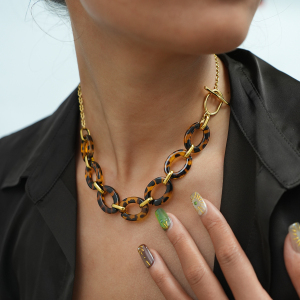 Collier Femme Rétro Imprimé Léopard En Acier Doré (1 Pièce) h5 Image5