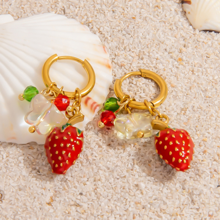 Boucles d'oreilles pendantes pour femme, motif papillon fraise, en acier inoxydable étanche (1 paire)