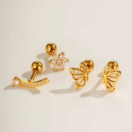 Boucles d'oreilles papillon couleur cuivre doré avec zircon pour femme (1 pièce)