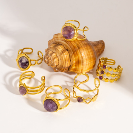 Bague pour femme en acier inoxydable étanche, forme irrégulière, style vintage élégant, ornée de pierres précieuses (1 pièce).