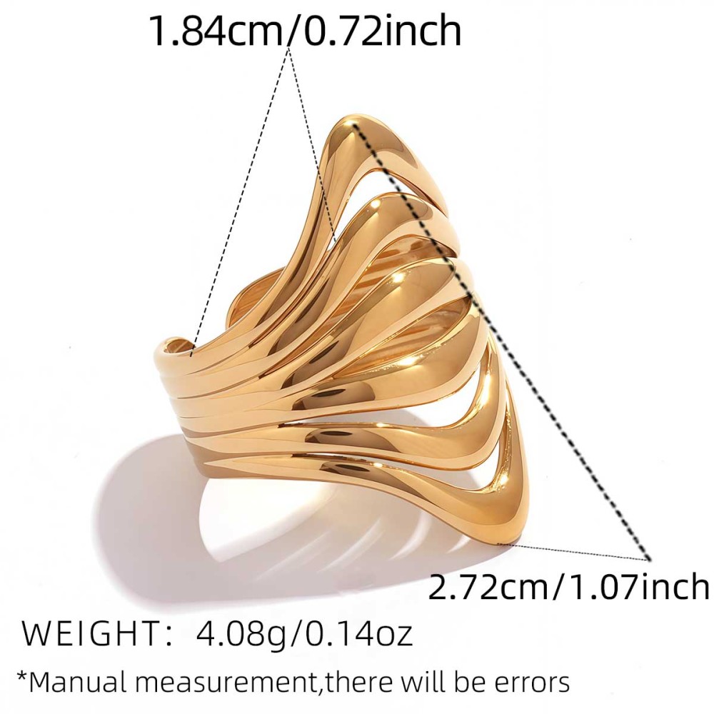 Bague Simple Rétro Ajourée En Acier Inoxydable Étanche Couleur Or (1 Pièce) Image2