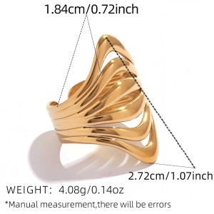Bague Simple Rétro Ajourée En Acier Inoxydable Étanche Couleur Or (1 Pièce) h5 Image2