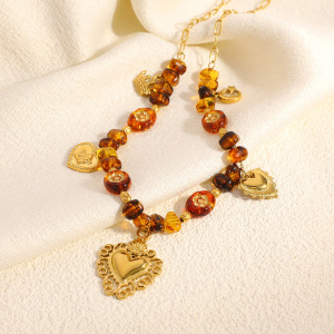 Collier Pendentif Femme Étanche En Acier Inoxydable, Orné De Perles Irrégulières En Forme De Cœur, D'Étoile Et De Lune. h5 Image4