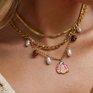 Ensembles De Bijoux Pour Femmes Vivid Beetle En Acier Inoxydable Étanche Couleur Or h5 Image3
