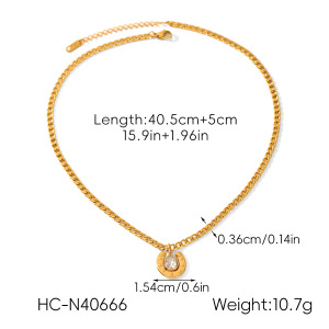 Collier Pendentif En Zircon En Forme De U, Couleur Or, En Acier Inoxydable Étanche (1 Pièce) h5 Image2