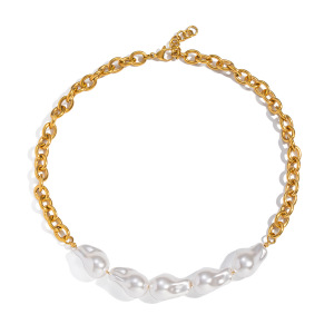 Collier En Acier Inoxydable Doré, Imperméable, Avec Une Chaîne De Perles (1 Pièce). h5 Image5