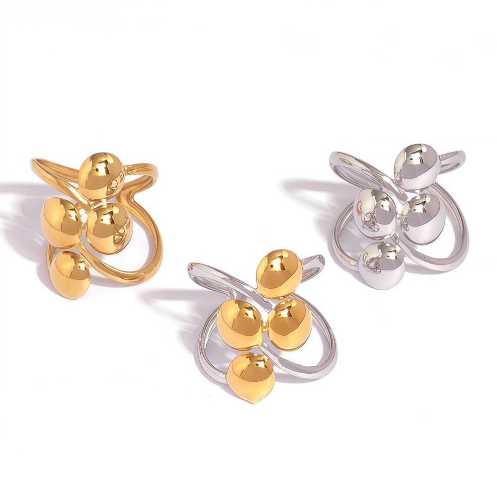 Bague Femme Rétro De Forme Irrégulière En Acier Inoxydable Étanche Couleur Or (1 Pièce) Image4