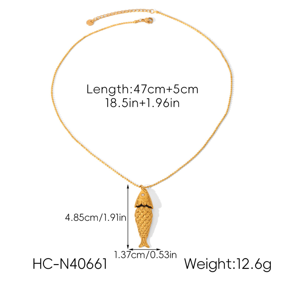 Collier Pendentif En Acier Inoxydable Doré, 1 Pièce, En Forme De Poisson Image2