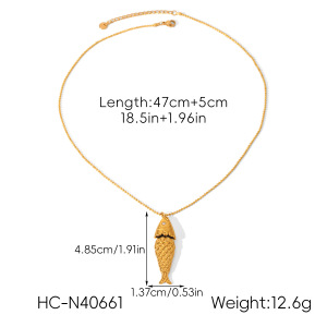 Collier Pendentif En Acier Inoxydable Doré, 1 Pièce, En Forme De Poisson h5 Image2