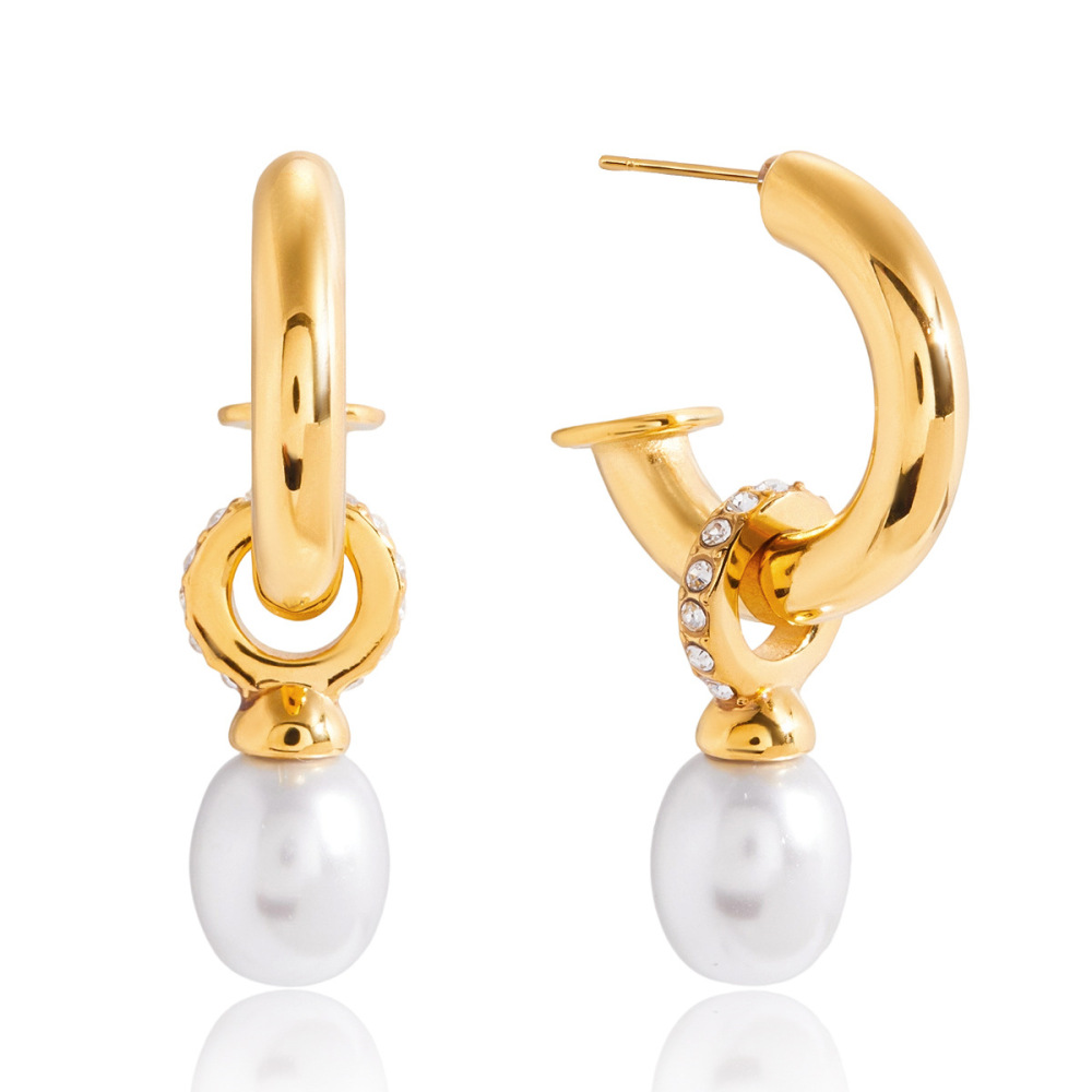 1 Paire De Magnifiques Boucles D'Oreilles Pendantes Annulaires En Acier Inoxydable Étanche Couleur Or Pour Femme