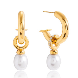 1 Paire De Magnifiques Boucles D'Oreilles Pendantes Annulaires En Acier Inoxydable Étanche Couleur Or Pour Femme h5