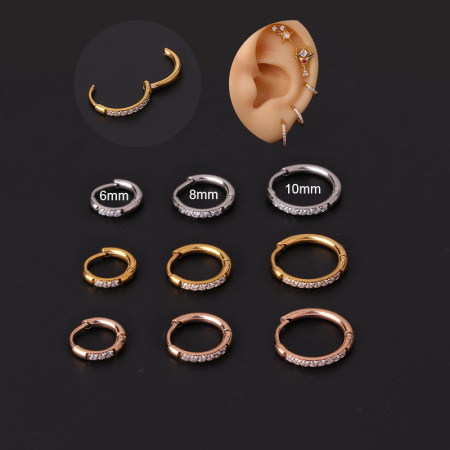 Boucles d'oreilles créoles minimalistes rondes en acier inoxydable étanche couleur or avec zircon pour femme (1 pièce)