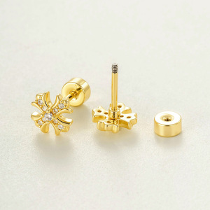 Boucles D'Oreilles Piercing Femme En Cuivre Et Zircon, Simple Croix (1 Pièce) h5 Image3