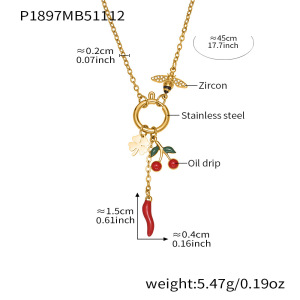 Collier Pendentif Femme Luxueux Cherry&Chili En Acier Inoxydable Étanche Couleur Or (1 Pièce) h5 