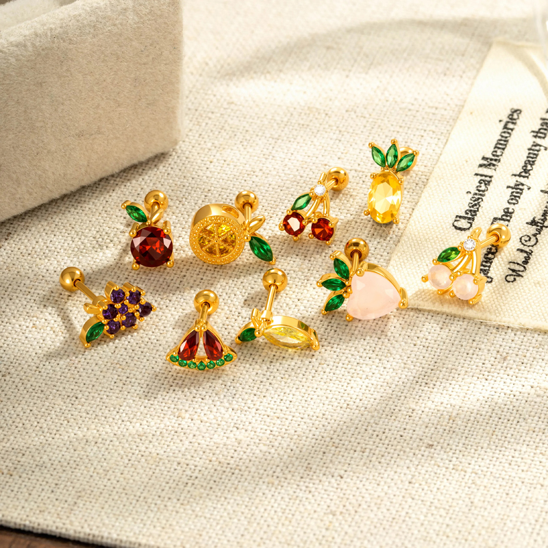 Boucles D'Oreilles Piercing Femme Vivid Fruit Couleur Cuivre Doré Avec Zircon (1 Pièce) Image5