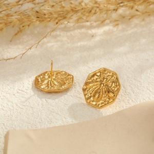 1 Paire De Boucles D'Oreilles Puces Classiques À Motif Abeille, En Acier Inoxydable Étanche Pour Femme h5 Image3