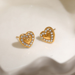 1 Paire De Boucles D'Oreilles Puces Pour Femme, En Acier Inoxydable, Imperméables, En Forme De Cœur. h5 Image3