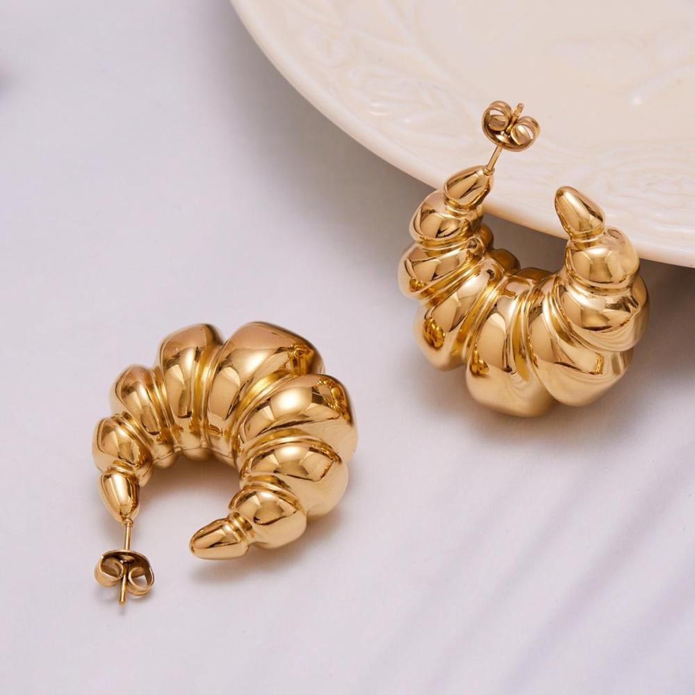 1 Paire De Boucles D'Oreilles Créoles Torsadées En Forme De Croissant, En Acier Inoxydable Étanche, Couleur Or, Pour Femmes Image4
