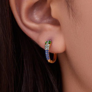 1 Paire De Boucles D'Oreilles Créoles Glamour En Acier Inoxydable Doré, Ornées D'Un Serpent En Zircon, Pour Femme. h5 Image4