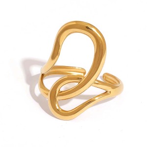 Bague Tendance Rétro De Forme Irrégulière En Acier Inoxydable, Couleur Or, Étanche. h5 