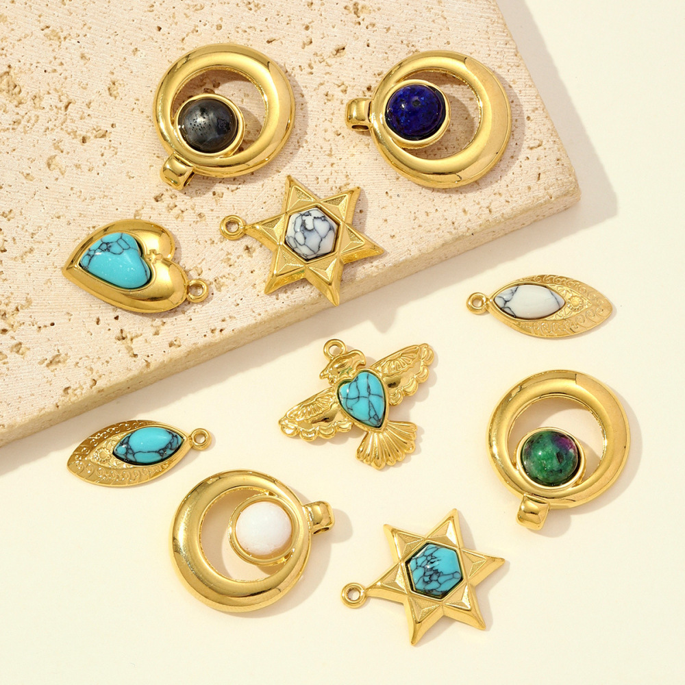 Pendentifs Pour Femmes En Acier Titane Couleur Or, Personnalisables Avec Des Calaïtes Image4