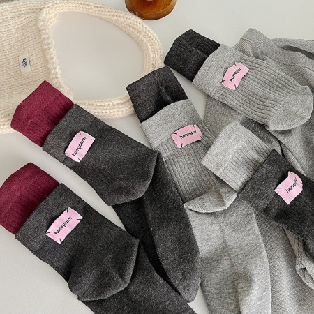 Chaussettes mi-mollet en coton à côtes doubles contrastées 1 Piar Designer Color