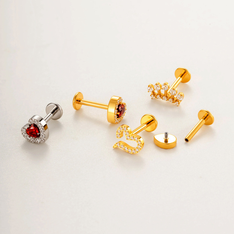 Boucles D'Oreilles Piercing Femme, Motif Serpent Glamour, En Alliage De Titane Doré Et Zircon (1 Pièce). h5Image4