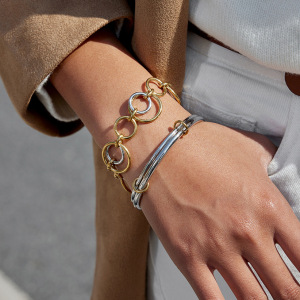 Bracelet Classique Rond En Acier Inoxydable Étanche, Couleurs Or Et Argent, Pour Femme (1 Pièce). h5 Image4
