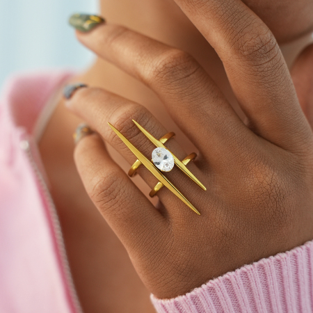 Bague élégante pour femme, en acier inoxydable, couleur or, étanche, avec zircon.