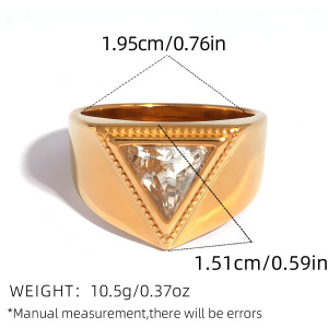 Bague Femme Triangulaire En Acier Inoxydable, Étanche, Couleur Or, Avec Zircon. h5 Image2