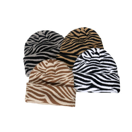 Bonnet tricoté à rayures zèbres rétro (1 pièce)