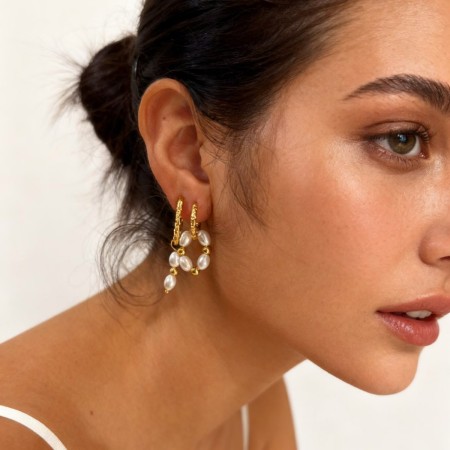 Boucles d'oreilles à perles couleur or (1 paire) 2