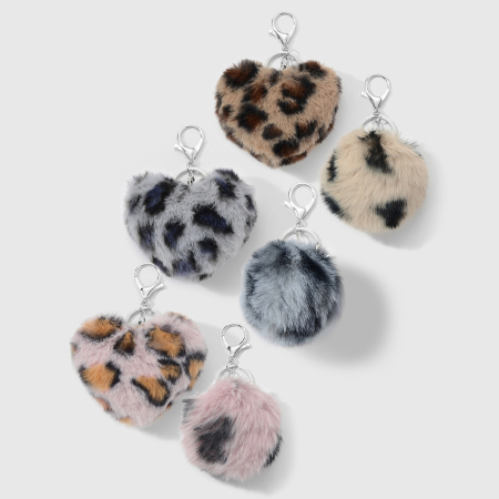 1 porte-clés rétro en peluche en forme de cœur à imprimé léopard