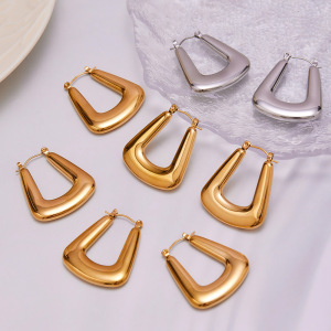 1 Paire De Boucles D'Oreilles Créoles Modernes Pour Femmes, En Acier Inoxydable Doré, Résistantes À L'Eau. h5 Image3