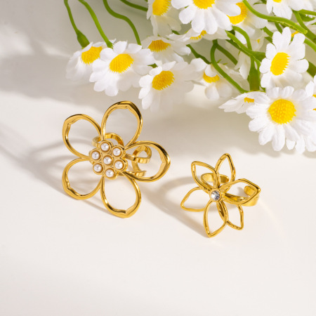 Bague simple et élégante en acier inoxydable à motif floral (1 pièce)
